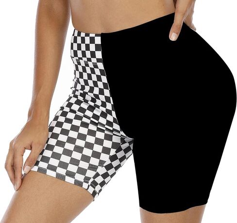 WSPLYSPJY High Waist Biker Yoga Shorts for Women's Black and White Checkered Shorts Athletic Shorts in Saudi Arabia