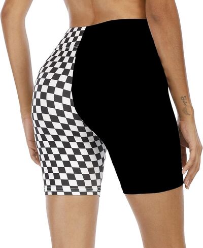 WSPLYSPJY High Waist Biker Yoga Shorts for Women's Black and White Checkered Shorts Athletic Shorts in Saudi Arabia