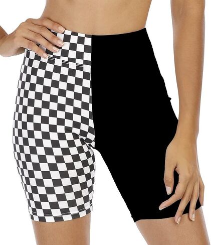 WSPLYSPJY High Waist Biker Yoga Shorts for Women's Black and White Checkered Shorts Athletic Shorts in Kuwait