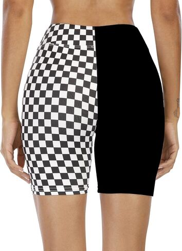 WSPLYSPJY High Waist Biker Yoga Shorts for Women's Black and White Checkered Shorts Athletic Shorts in Kuwait