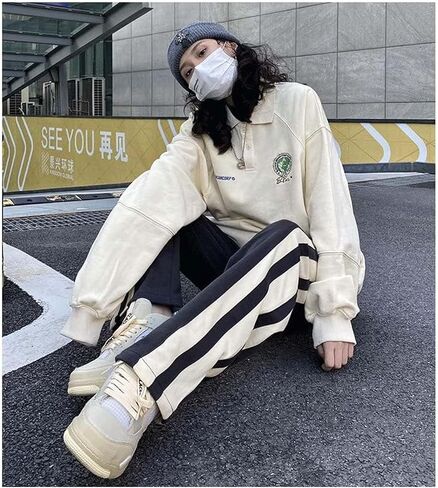 TUAQIANG Harajuku Sports Pants Women's Loose Fitting Casual Pants Harem Pants Straight Leg Pants Couple Trend Sports Pants in Saudi Arabia