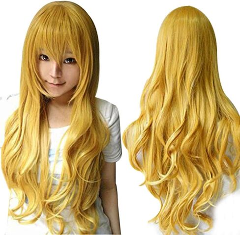 Anogol Hair Cap+Synthetic Wigs Blonde Cosplay Wig With Bangs Long Straight Hair For Daily Life For Halloween Cosplay Party Wig For Christmas Wig in Kuwait