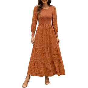 فستان نسائي طويل برقبة دائرية وأكمام منتفخة من Kranda in Kuwait