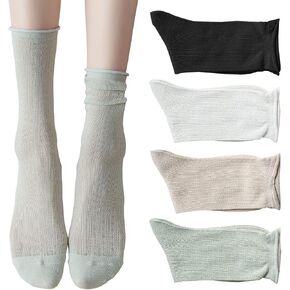ZRYLIBYA Women Cute Roll Top Turn Cuff Slouch Socks Hollow Out Crochet Solid Casual Crew Socks 4 Pairs in Saudi Arabia