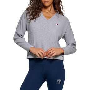 Tommy Hilfiger Women's Brushed Rib Fabric Embroidered Flag Logo Pullover V-Neck Long Sleeve in Saudi Arabia