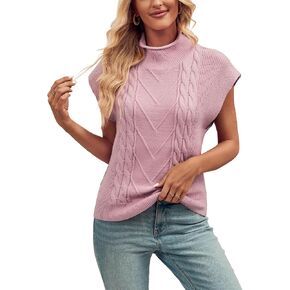 HOCOSIT Women's Mock Neck Sleeveless Sweater Vest Casual Cap Sleeve Solid Knit Pullover Tank Tops in Saudi Arabia