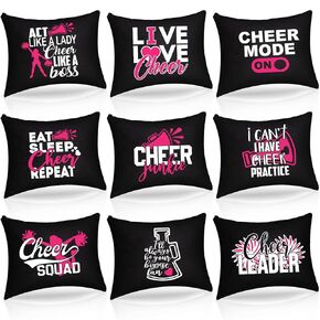 9 Pieces Cheer Makeup Bags Canvas Cheer Bag Cosmetic for Cheerleaders Gifts Cheer Portable Travel Cheerleading Bag Toiletry Cheer Makeup Case Gift Zipper Pouches for Teammates Girls (Black)