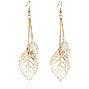 DIYANMMY 2 Pairs Elegant Simulation Hollow Gold Silver Leaf Dangle Drop Earrings Bohemian Vintage Minimalist Hypoallergenic Jewelry Gift