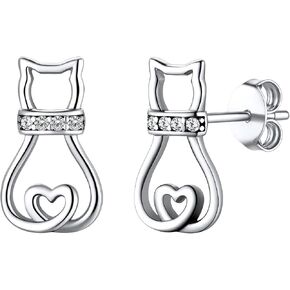 Cat Earrings for Women Girls 925 Sterling Silver Hypoallergenice Cute Lovely Animal Stud Earrings Gift for Kitten Lover