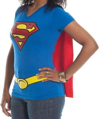 DC Comics Supergirl Glitter Logo Juniors Costume Cosplay Cape T-Shirt Tee Shirt Superman (Large) Blue in Kuwait