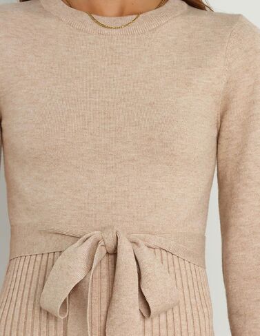 HAEOF Womens 2023 Fall & Winter Sweater Dress Elegant Ribbed Knit Crewneck Long Puff Sleeve Bodycon Midi Dress with Belt in Kuwait