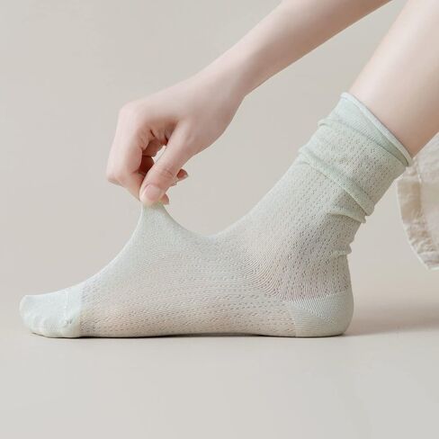ZRYLIBYA Women Cute Roll Top Turn Cuff Slouch Socks Hollow Out Crochet Solid Casual Crew Socks 4 Pairs in Kuwait