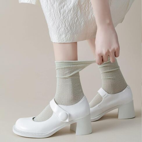 ZRYLIBYA Women Cute Roll Top Turn Cuff Slouch Socks Hollow Out Crochet Solid Casual Crew Socks 4 Pairs in Kuwait