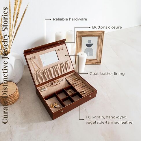 Time Resistance Leather Jewelry Box - Black Full Grain Leather Jewellery Organizer - Accessories Storage Box for Women - Genuine Leather Jewelry Case in Kuwait