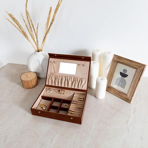 Time Resistance Leather Jewelry Box - Black Full Grain Leather Jewellery Organizer - Accessories Storage Box for Women - Genuine Leather Jewelry Case in Kuwait