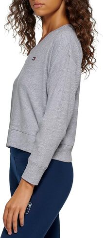 Tommy Hilfiger Women's Brushed Rib Fabric Embroidered Flag Logo Pullover V-Neck Long Sleeve in Saudi Arabia