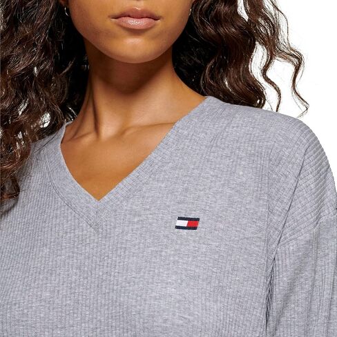 Tommy Hilfiger Women's Brushed Rib Fabric Embroidered Flag Logo Pullover V-Neck Long Sleeve in Saudi Arabia