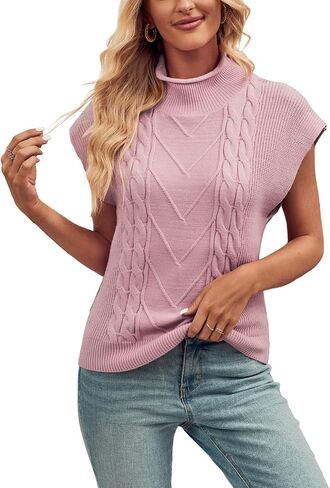 HOCOSIT Women's Mock Neck Sleeveless Sweater Vest Casual Cap Sleeve Solid Knit Pullover Tank Tops in Kuwait