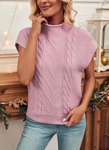 HOCOSIT Women's Mock Neck Sleeveless Sweater Vest Casual Cap Sleeve Solid Knit Pullover Tank Tops in Kuwait