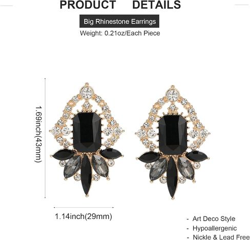 Vintage Rhinestone Drop Dangle Earrings Big Crystal Cluster Statement Earring Art Deco Costume Jewelry for Women in Saudi Arabia
