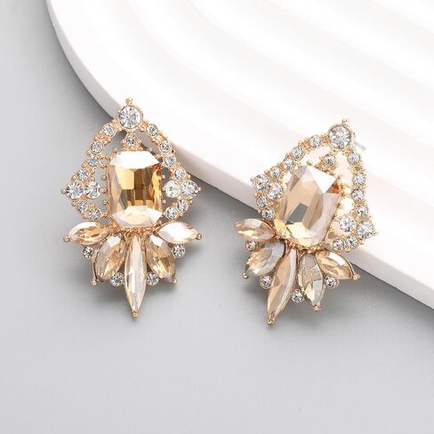 Vintage Rhinestone Drop Dangle Earrings Big Crystal Cluster Statement Earring Art Deco Costume Jewelry for Women in Saudi Arabia
