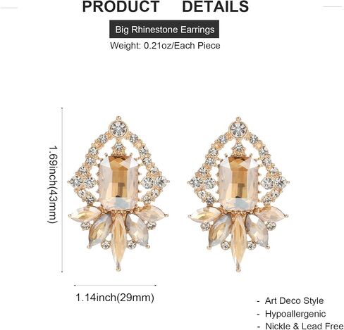 Vintage Rhinestone Drop Dangle Earrings Big Crystal Cluster Statement Earring Art Deco Costume Jewelry for Women in Saudi Arabia