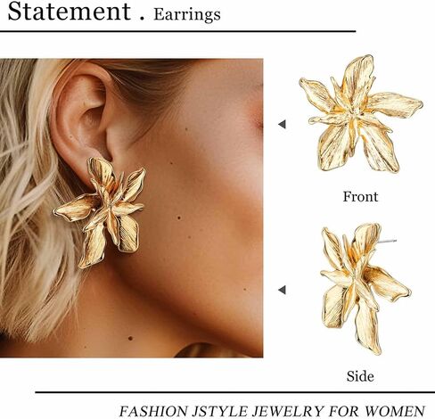 Jstyle Gold Statement Earrings for Women Girls Exaggerated Geometric Earrings Fashion Big Gold Dangle Earrings Twisted Rectangle Heart Leaf Flower Chunky Gold Drop Earrings Jewelry for Women in Saudi Arabia