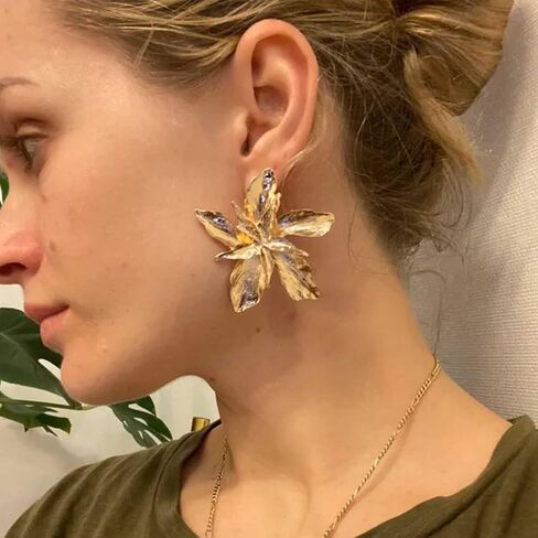 Jstyle Gold Statement Earrings for Women Girls Exaggerated Geometric Earrings Fashion Big Gold Dangle Earrings Twisted Rectangle Heart Leaf Flower Chunky Gold Drop Earrings Jewelry for Women in Saudi Arabia