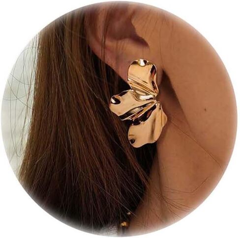 Jstyle Gold Statement Earrings for Women Girls Exaggerated Geometric Earrings Fashion Big Gold Dangle Earrings Twisted Rectangle Heart Leaf Flower Chunky Gold Drop Earrings Jewelry for Women in Saudi Arabia