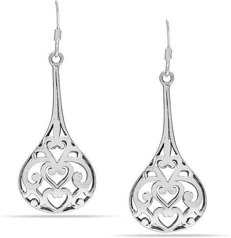 LeCalla 925 Sterling Silver Antique Filigree Balinese Drop Dangle Earrings for Women Teen in Kuwait
