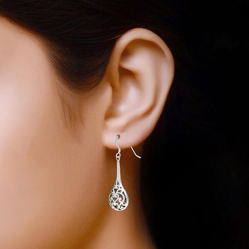 LeCalla 925 Sterling Silver Antique Filigree Balinese Drop Dangle Earrings for Women Teen in Kuwait