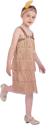 Sincere Party Roaring the 20s Flapper Costume Dress with Pearl Necklace,Feather Headband for Girls in Kuwait