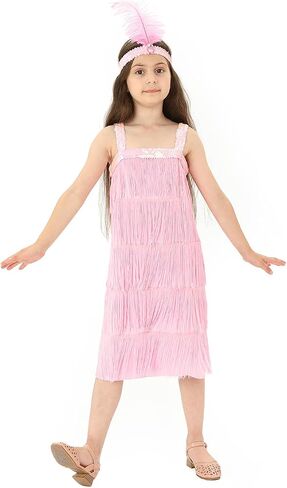 فستان تنكري للحفلات التنكرية من سينسيري بارتي رورينغ ذا 20 ثانية مع قلادة من اللؤلؤ، وعصابة رأس من الريش للفتيات in Kuwait