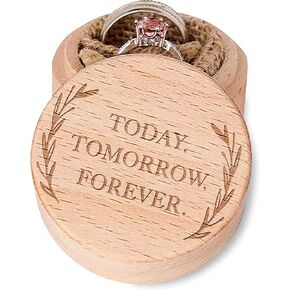 DOFAFALA TODAY TOMORROW FOREVER Engraved Rustic Vintage Wood Engagement Jewelry Storage Ring Box, Wooden Ring Holder for Girlfriend Wife fiancee Wedding Anniversary Valentines Day Gift