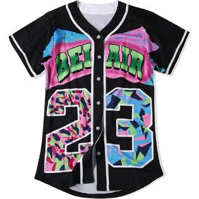 CUTHBERT 90s Outfit for Women,Bel Air Baseball Jersey Shirt for Theme Party,Short Sleeve Jersey Shirt for Party and Club