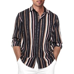 قمصان SPIEZ الرجالية المخططة كاجوال بأكمام طويلة وأزرار سفلية فستان العطلة الكلاسيكي مقاس عادي in Kuwait