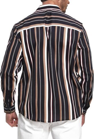 قمصان SPIEZ الرجالية المخططة كاجوال بأكمام طويلة وأزرار سفلية فستان العطلة الكلاسيكي مقاس عادي in Kuwait