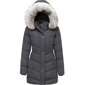 Ampake Women's Winter Long Puffer Coat Parka Jacket with Faux Fur Removable Hood