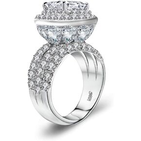 LSOOYH Womens Cluster Engagement Cubic Zirconia With Crystal Architecture Ring Platinum Plated Love Bridal Fashion Jewelry Stores (Size 6 7 8 9 10) in Saudi Arabia