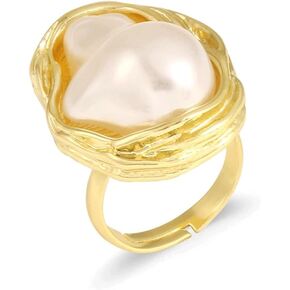 NORLSO Dainty Baroque Pearl Ring Statement Ring Geometrical Irregular Pearl Ring Adjustable Open Ring Wedding Birthday Gifts for Women