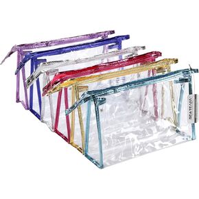 Sea Team 6-Pack Transparent Waterproof Cosmetic Bags with Zipper, Clear Vinyl Plastic Makeup Bags, Portable Travel Toiletry Pouch, Organizer, Pencil Case (Black, Small/8.9")