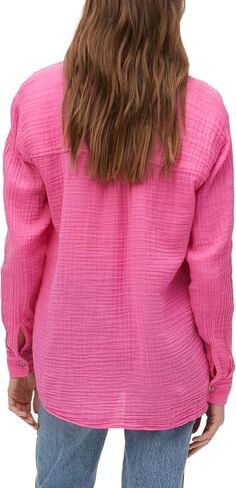 Michael Stars Womens Leo Gauze Long Sleeve Button Down Shirt, Collared Blouse in Saudi Arabia