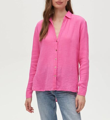 Michael Stars Womens Leo Gauze Long Sleeve Button Down Shirt, Collared Blouse in Saudi Arabia