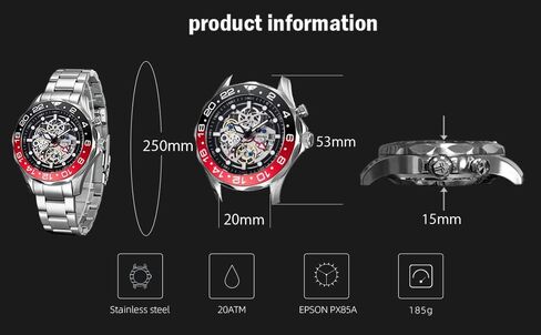 ساعة TSAR BOMBA Hybrid Automatic GMT للرجال 200 متر مقاومة للماء يابانية ذاتية الشحن وتاريخ الحركة وتخزين الطاقة - تجمع بين أفضل ميزات التكنولوجيا الأوتوماتيكية والكوارتز in Kuwait