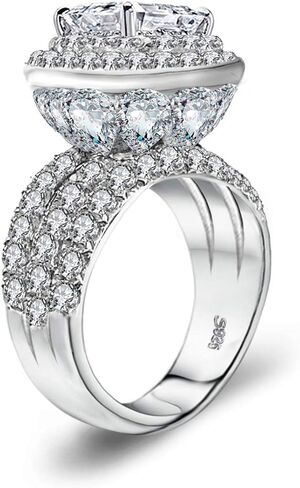 LSOOYH Womens Cluster Engagement Cubic Zirconia With Crystal Architecture Ring Platinum Plated Love Bridal Fashion Jewelry Stores (Size 6 7 8 9 10) in Saudi Arabia