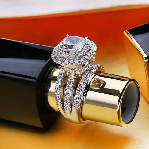 LSOOYH Womens Cluster Engagement Cubic Zirconia With Crystal Architecture Ring Platinum Plated Love Bridal Fashion Jewelry Stores (Size 6 7 8 9 10) in Saudi Arabia