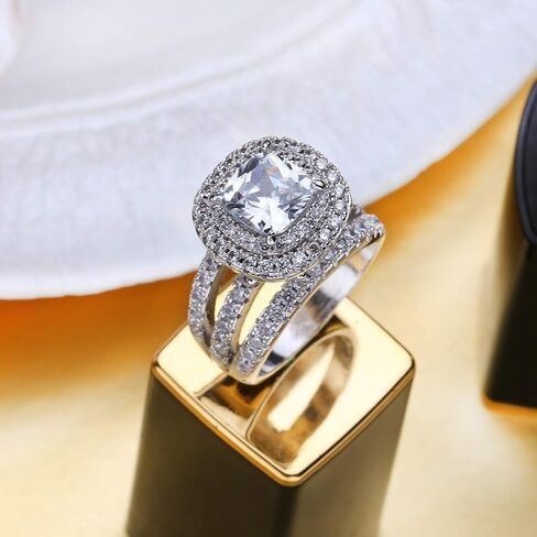 LSOOYH Womens Cluster Engagement Cubic Zirconia With Crystal Architecture Ring Platinum Plated Love Bridal Fashion Jewelry Stores (Size 6 7 8 9 10) in Saudi Arabia