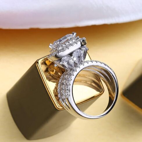 LSOOYH Womens Cluster Engagement Cubic Zirconia With Crystal Architecture Ring Platinum Plated Love Bridal Fashion Jewelry Stores (Size 6 7 8 9 10) in Saudi Arabia