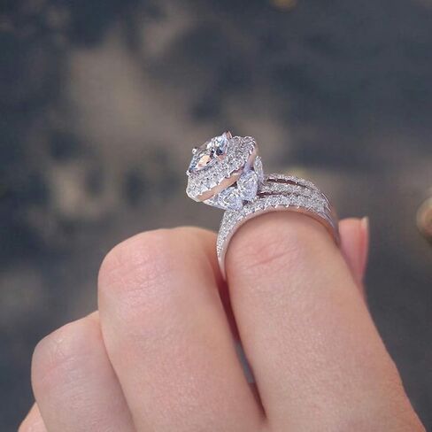 LSOOYH Womens Cluster Engagement Cubic Zirconia With Crystal Architecture Ring Platinum Plated Love Bridal Fashion Jewelry Stores (Size 6 7 8 9 10) in Saudi Arabia