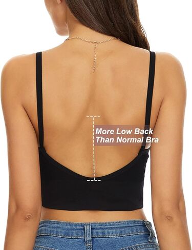 حمالة صدر رياضية بدون خياطة للنساء بظهر منخفض، حمالة صدر مبطنة طويلة بدون ظهر بدون أسلاك in Kuwait